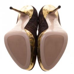 Sebastian Bronze Printed Lamé Fabric Platform Pumps Size 39