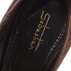 Sebastian Bronze Printed Lamé Fabric Platform Pumps Size 39