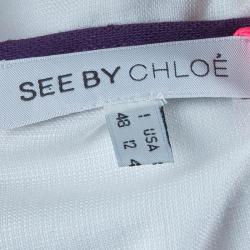 Pre Owned فستان سي باي كلوي أبيض مطبوع واسع L