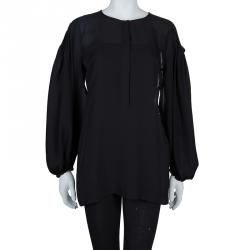 Pre Owned See by Chloe Black Balloon Sleeve Sheer Tunic Blouse L