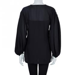 Pre Owned See by Chloe Black Balloon Sleeve Sheer Tunic Blouse L