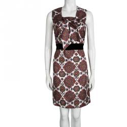 Pre Owned فستان سي باي كلوي حرير مطبوع فيونكة أمامية بلا أكمام M