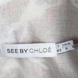 Pre Owned فستان سي باي كلوي حرير مطبوع فيونكة أمامية بلا أكمام M