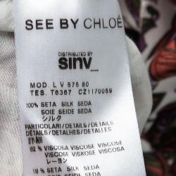 Pre Owned فستان سي باي كلوي حرير مطبوع فيونكة أمامية بلا أكمام M