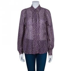 مملوكة مسبقًا توب سي باي كلوي منقوش شيفون بنفسجي M