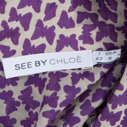 مملوكة مسبقًا توب سي باي كلوي منقوش شيفون بنفسجي M