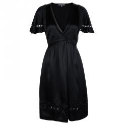 Pre Owned فستان سي باي كلوي حرير أسود فتحات مفرغة S