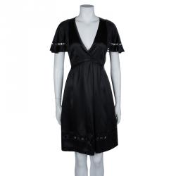 Pre Owned فستان سي باي كلوي حرير أسود فتحات مفرغة S