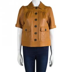 Pre Owned See By Chloe Brown Short Sleeve Cropped Leather Jacket S