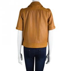 Pre Owned See By Chloe Brown Short Sleeve Cropped Leather Jacket S