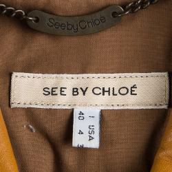 Pre Owned See By Chloe Brown Short Sleeve Cropped Leather Jacket S