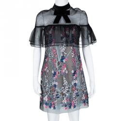 مملوكة مسبقًا Self Portrait Multicolor Floral Vine Embroidered Mini Dress S