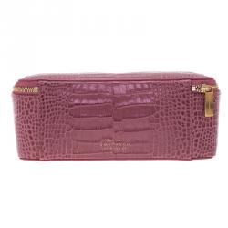 Smythson Pink Python Embossed Leather Mara Jewelry Pouch