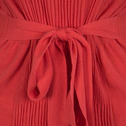 Pre Owned Sonia Rykiel Red Knit Waist Tie Detail Long Sleeve Midi Dress S