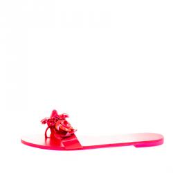Sophia Webster Florescent Pink Lilico Floral Embellished Flat Slides Size 39