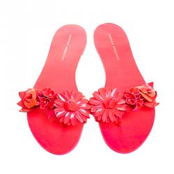 Sophia Webster Florescent Pink Lilico Floral Embellished Flat Slides Size 39