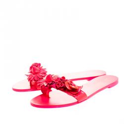 Sophia Webster Florescent Pink Lilico Floral Embellished Flat Slides Size 39