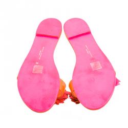 Sophia Webster Florescent Pink Lilico Floral Embellished Flat Slides Size 39
