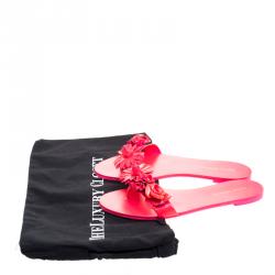Sophia Webster Florescent Pink Lilico Floral Embellished Flat Slides Size 39