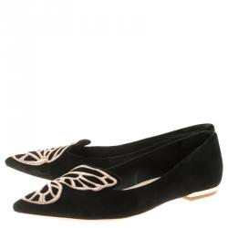 Pre Owned Sophia Webster Black Embroidered Suede Bibi Butterfly Pointed Toe Ballet Flats Size 39.5