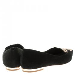 Pre Owned Sophia Webster Black Embroidered Suede Bibi Butterfly Pointed Toe Ballet Flats Size 39.5