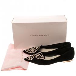 Pre Owned Sophia Webster Black Embroidered Suede Bibi Butterfly Pointed Toe Ballet Flats Size 39.5