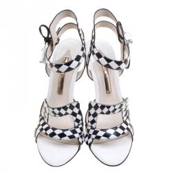 Sophia Webster Monochrome Checkered Leather Poppy  Ankle Wrap Sandals Size 39