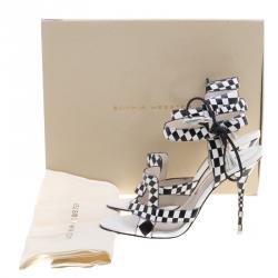 Sophia Webster Monochrome Checkered Leather Poppy  Ankle Wrap Sandals Size 39