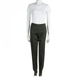 St. John Olive Green Wool Straight Fit Trousers S