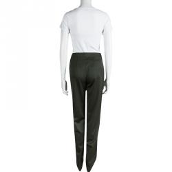 St. John Olive Green Wool Straight Fit Trousers S
