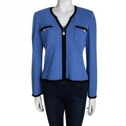 St. John Empire Blue Contrast Trim Detail Boucle Jacket L
