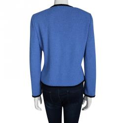 St. John Empire Blue Contrast Trim Detail Boucle Jacket L