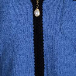 St. John Empire Blue Contrast Trim Detail Boucle Jacket L