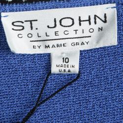 St. John Empire Blue Contrast Trim Detail Boucle Jacket L