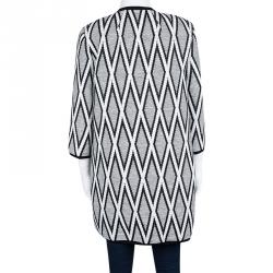 St. John Monochrome Diamond Patterned Textured Long Jacket S