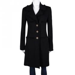 St. John Caviar Black Textured Knit Fringed Edge Overcoat M
