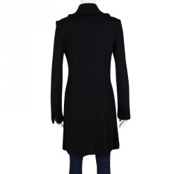 St. John Caviar Black Textured Knit Fringed Edge Overcoat M