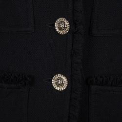 St. John Caviar Black Textured Knit Fringed Edge Overcoat M