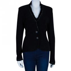 St. John Black Collarless Embellished Blazer M