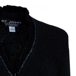 St. John Black Collarless Embellished Blazer M