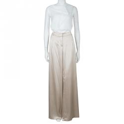 Pre Owned St John Couture Gold Satin Palazzo Pants L