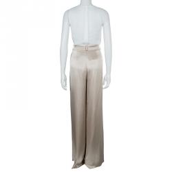 Pre Owned St John Couture Gold Satin Palazzo Pants L