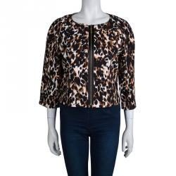 St. John Multicolor Printed Cotton Zip Front Cropped Jacket L