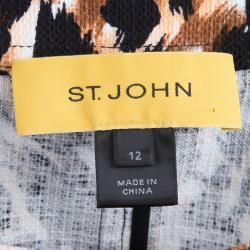 St. John Multicolor Printed Cotton Zip Front Cropped Jacket L