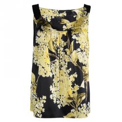 St. John Floral Printed Silk Gathered Sleeveless Top L