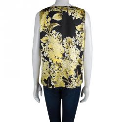 St. John Floral Printed Silk Gathered Sleeveless Top L