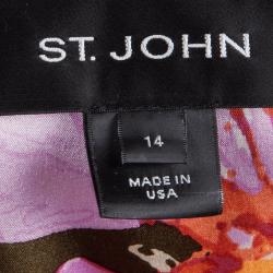 St. John Multicolor Tweed Floral Applique Detail Zip Front Blazer L