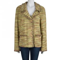 St. John Lime Green Fringed Edge Tweed Jacket XL
