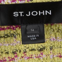 St. John Lime Green Fringed Edge Tweed Jacket XL