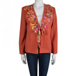 مملوكة مسبقًا كارديغان سانت جونت تريكو برتقالي لامع بأبليكات موردة مزينة L